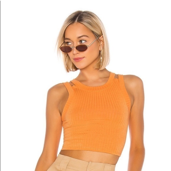 H:ours Tank Top Julie Cropped Ribbed Cutout in Orange - Picture 1 of 9